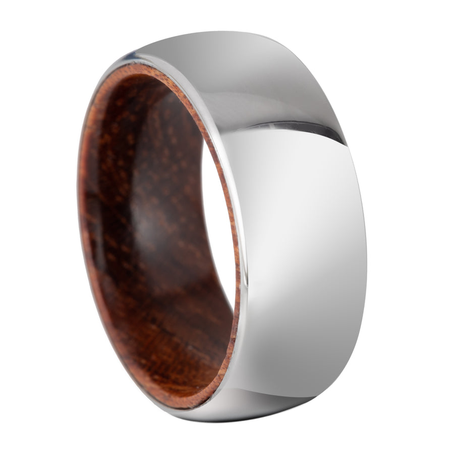 8mm Mirror Finished Tungsten Carbide Genuine Natural Koa Wood Inner Inlay Ring