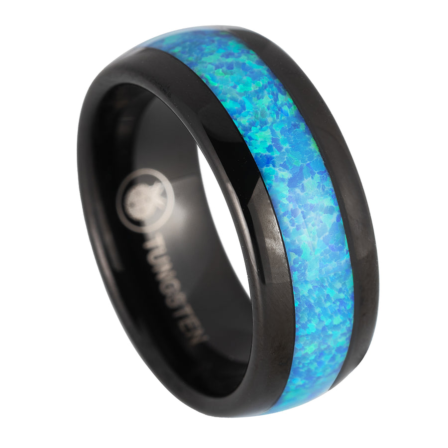 Black Tungsten Carbide Blue Opal Inlay 8mm Wedding Band