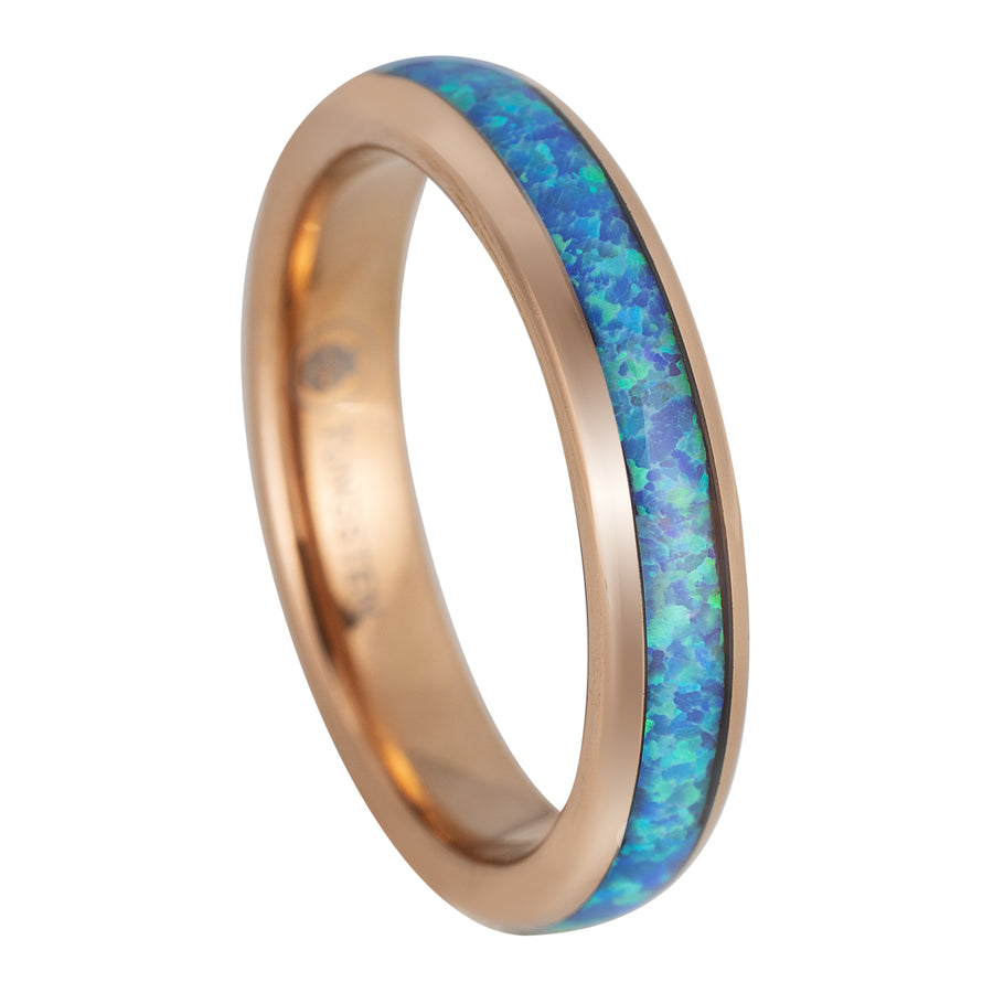 Rose Gold Tungsten Carbide Blue Opal Inlay 4mm Wedding Band