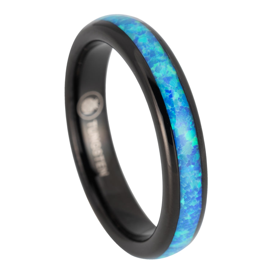 Black Tungsten Carbide Blue Opal Inlay 4mm Wedding Band