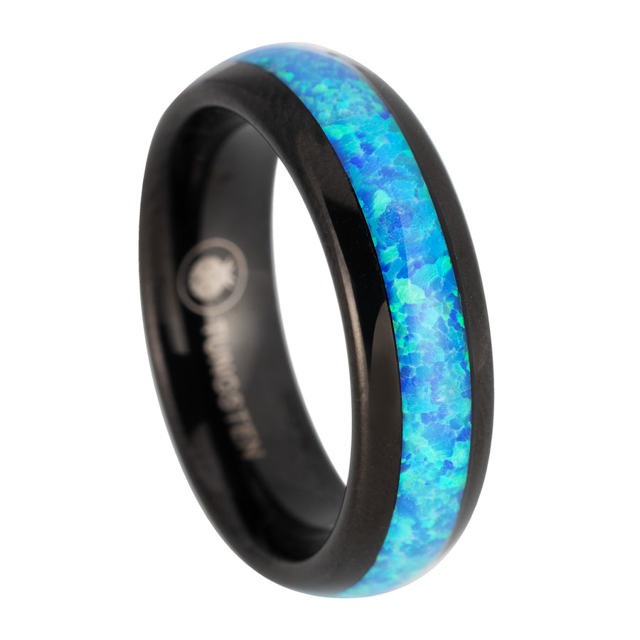 Black Tungsten Carbide Blue Opal Inlay 6mm Wedding Band