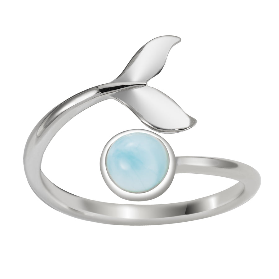 Sterling Silver Larimar Whale Tail and Full Moon Adjustable Bypass Ring