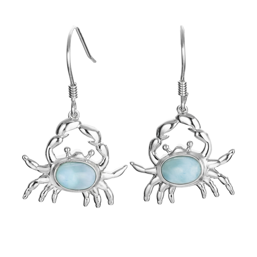 Sterling Silver Natural Larimar Crab Dangle Earrings, Left Claw