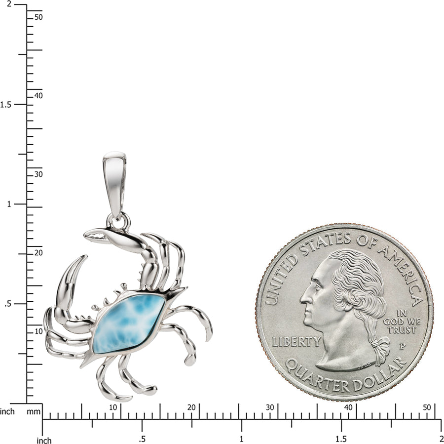 Sterling Silver Natural Larimar Crab Pendant, Right Claw