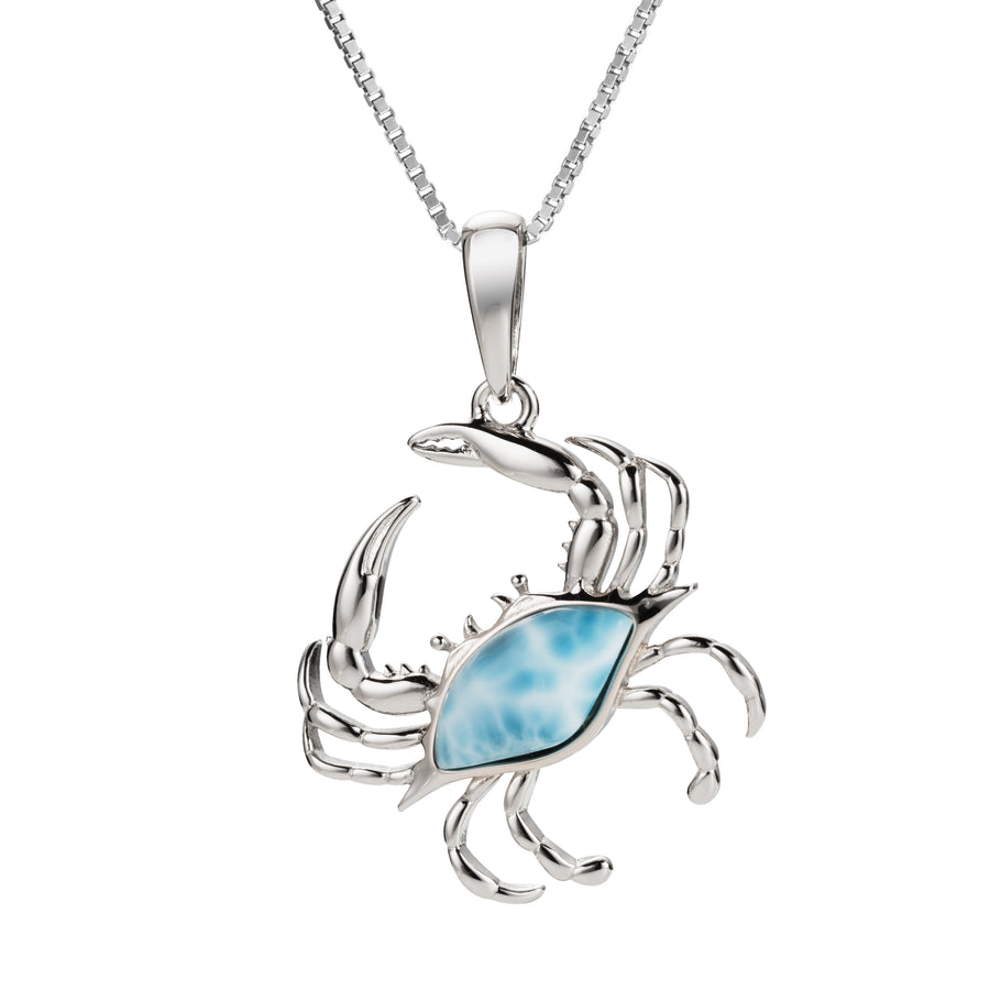 Sterling Silver Natural Larimar Crab Pendant, Right Claw