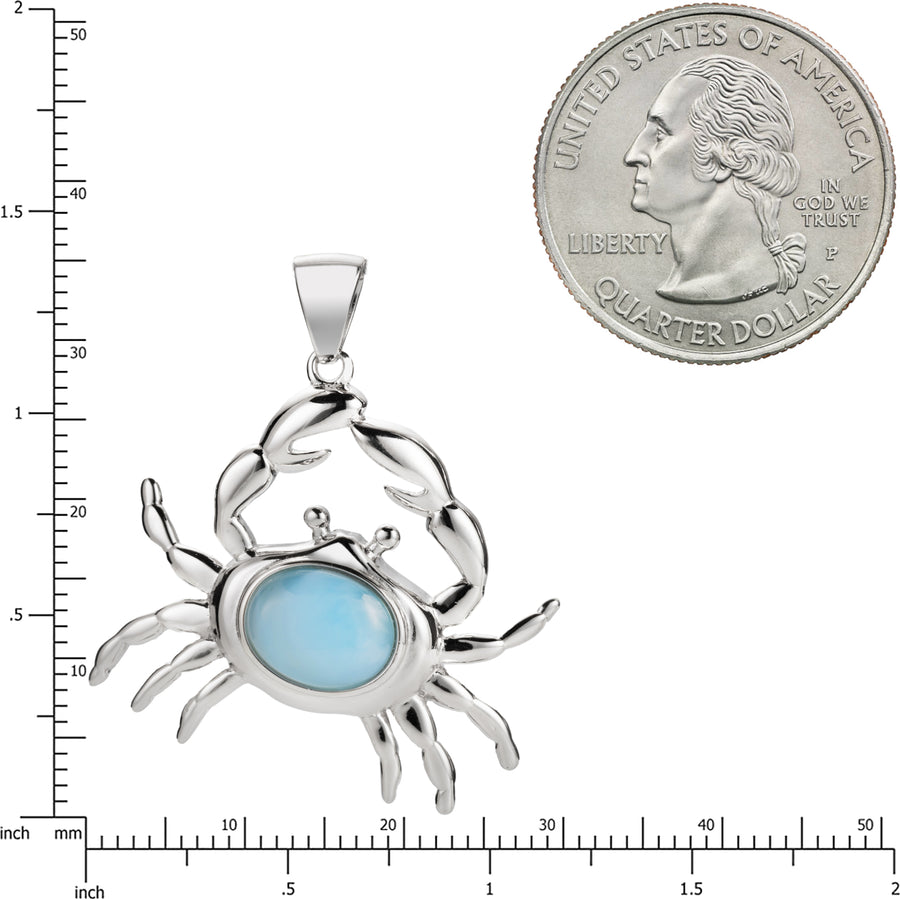 Sterling Silver Natural Larimar Crab Pendant, Left Claw