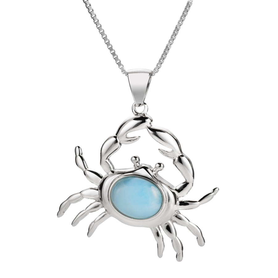 Sterling Silver Natural Larimar Crab Pendant, Left Claw