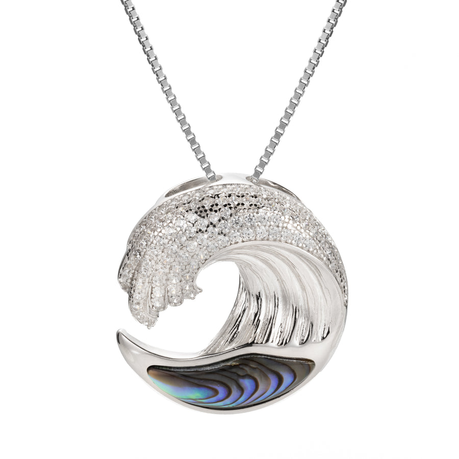 Sterling Silver Abalone Shell Wave Pendant with Topaz