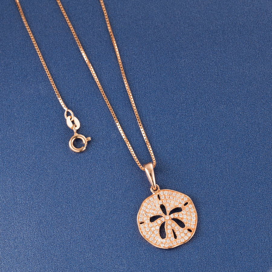 925 Sterling Silver Sand Dollar Topaz Pave Sea Life Charm Necklace Pedant with 18" Box Chain (Minimalist)