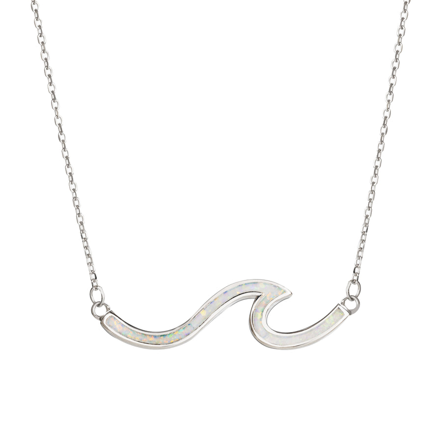 Sterling Silver Opal Single Wave Necklace Pendant