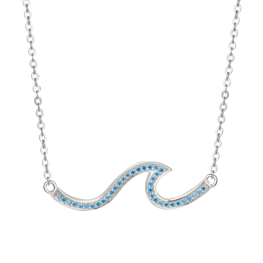 925 Sterling Silver Single Wave Necklace Pendant with Cubic Zirconia