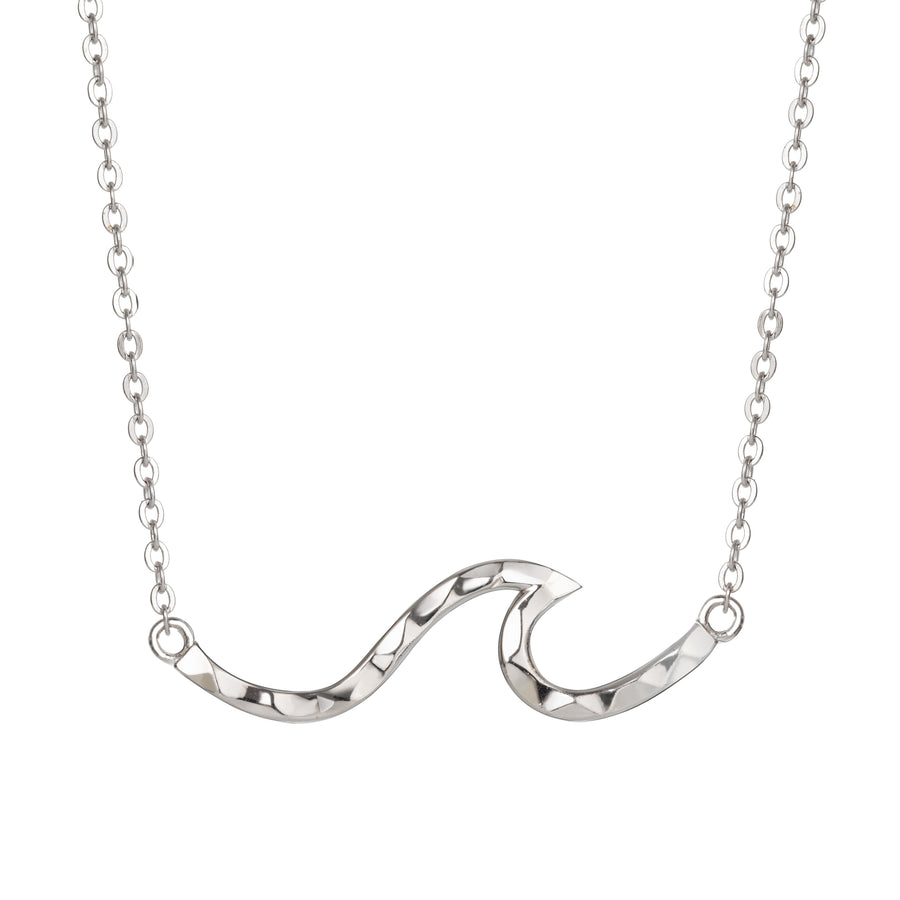 925 Sterling Silver Hammered Single Wave Necklace Pendant