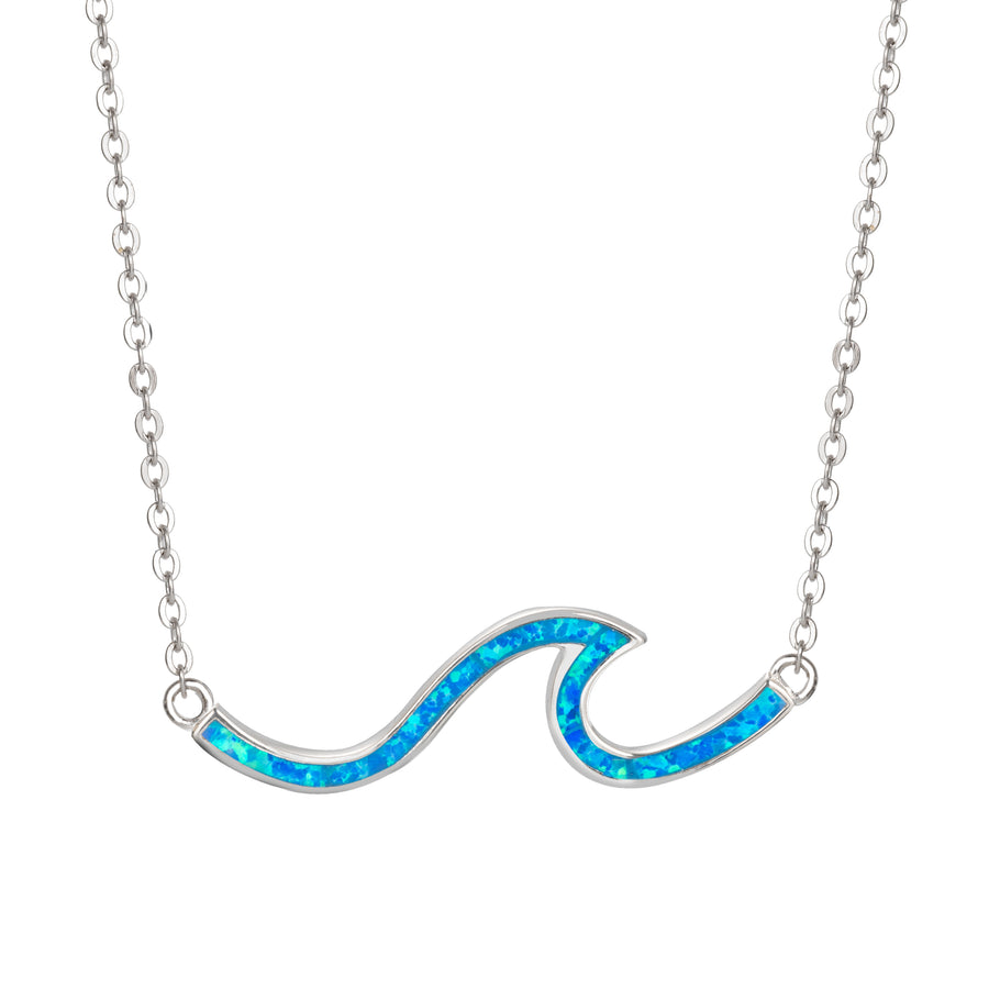 Sterling Silver Opal Single Wave Necklace Pendant