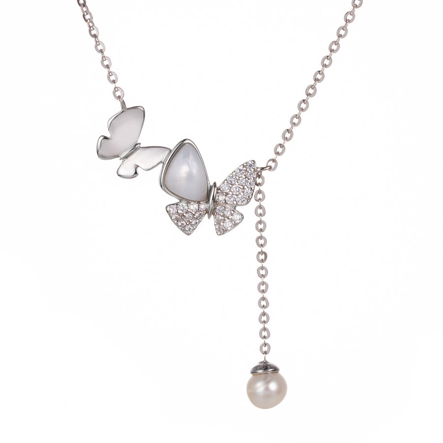 925 Sterling Silver Double Butterfly Necklace Pendant with 16+2” Extender Link Chain