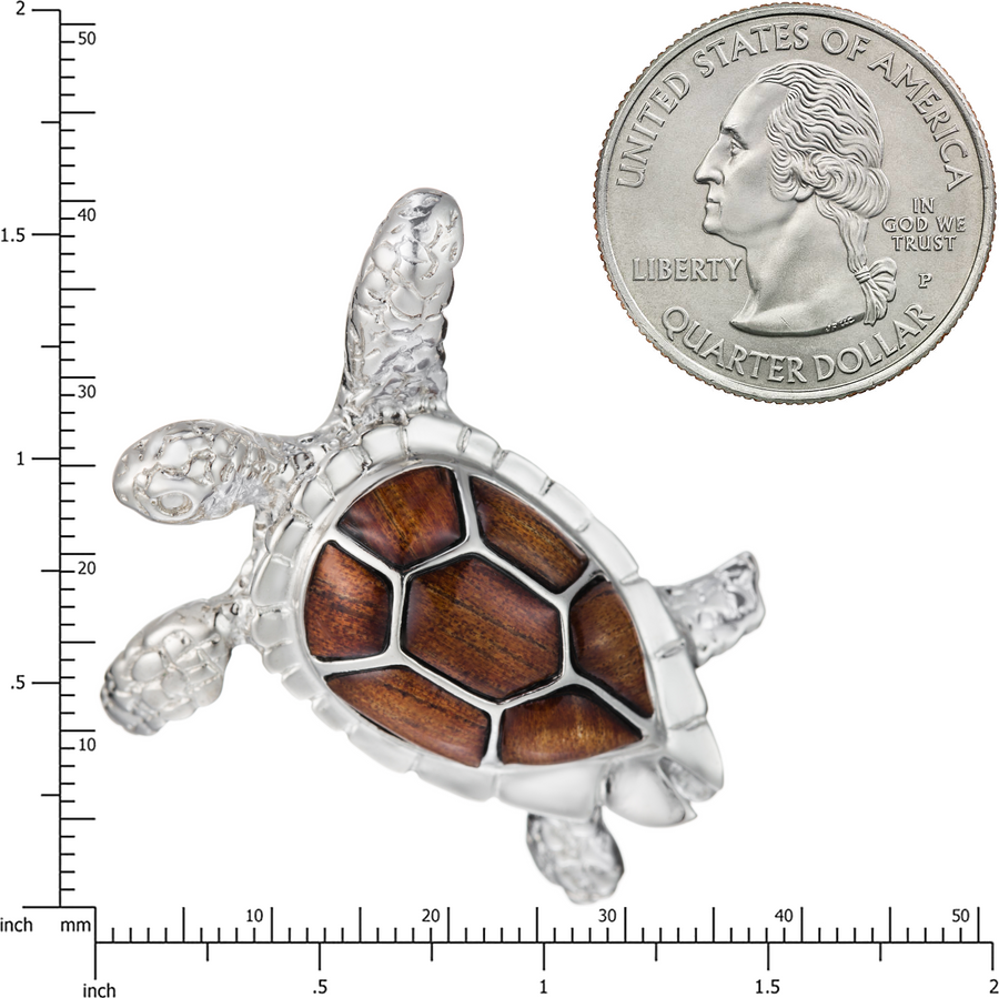 Sterling Silver Koa Wood 3D Turtle Pendant