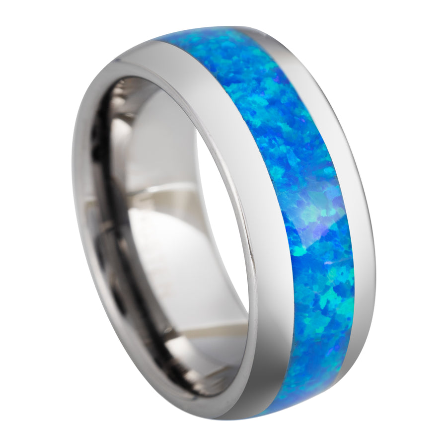 Tungsten Carbide Blue Opal Inlay 8mm Wedding Band