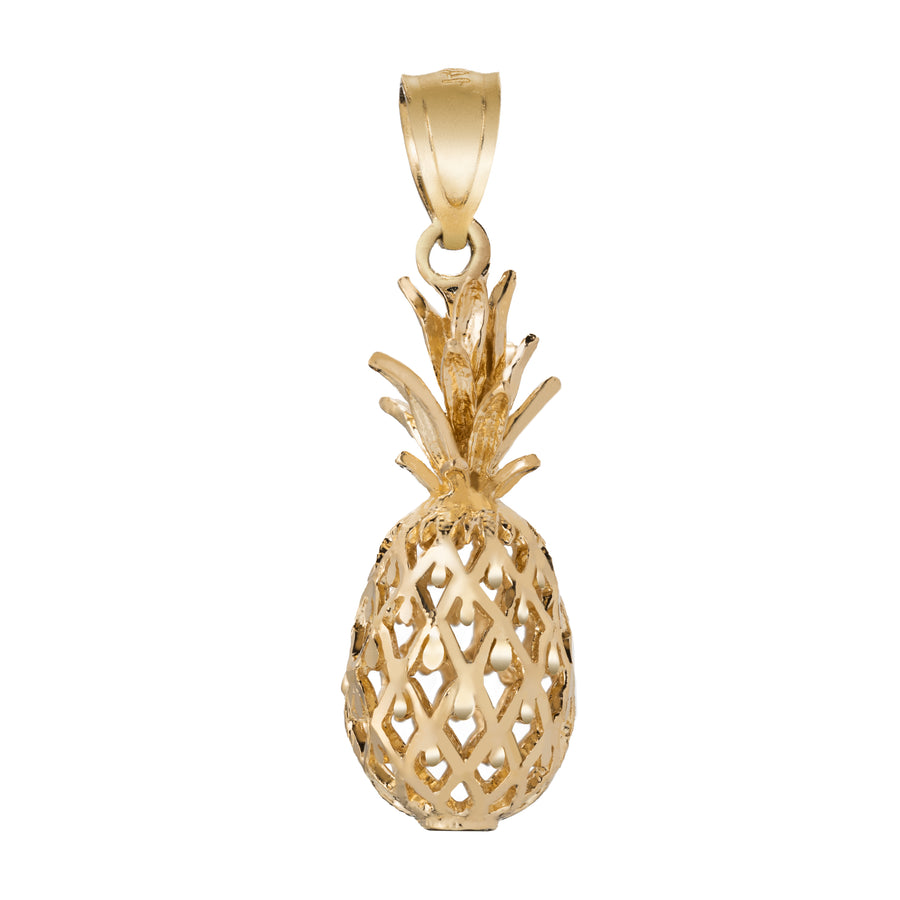 14K Solid Yellow Gold Hawaiian Diamond Cut Pineapple Pendant Charm