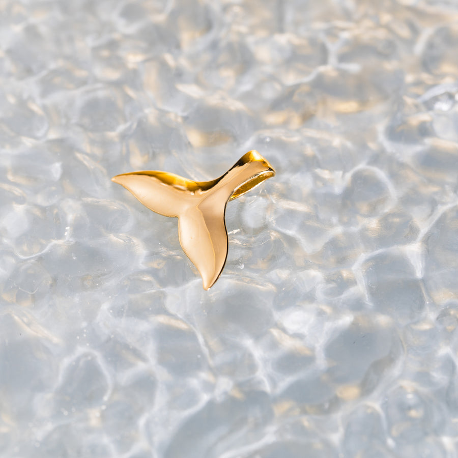 14K Solid Yellow Gold Mirror Polished Whale Tail Pendant Charm