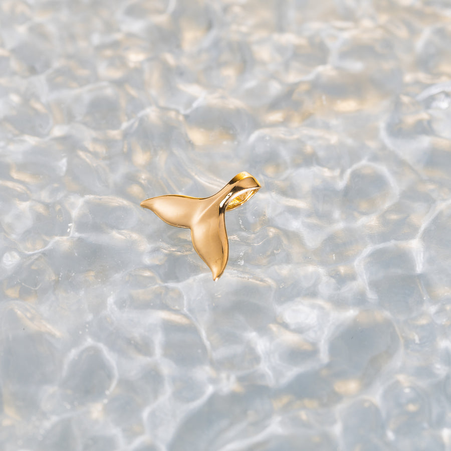 14K Solid Yellow Gold Mirror Polished Whale Tail Pendant Charm