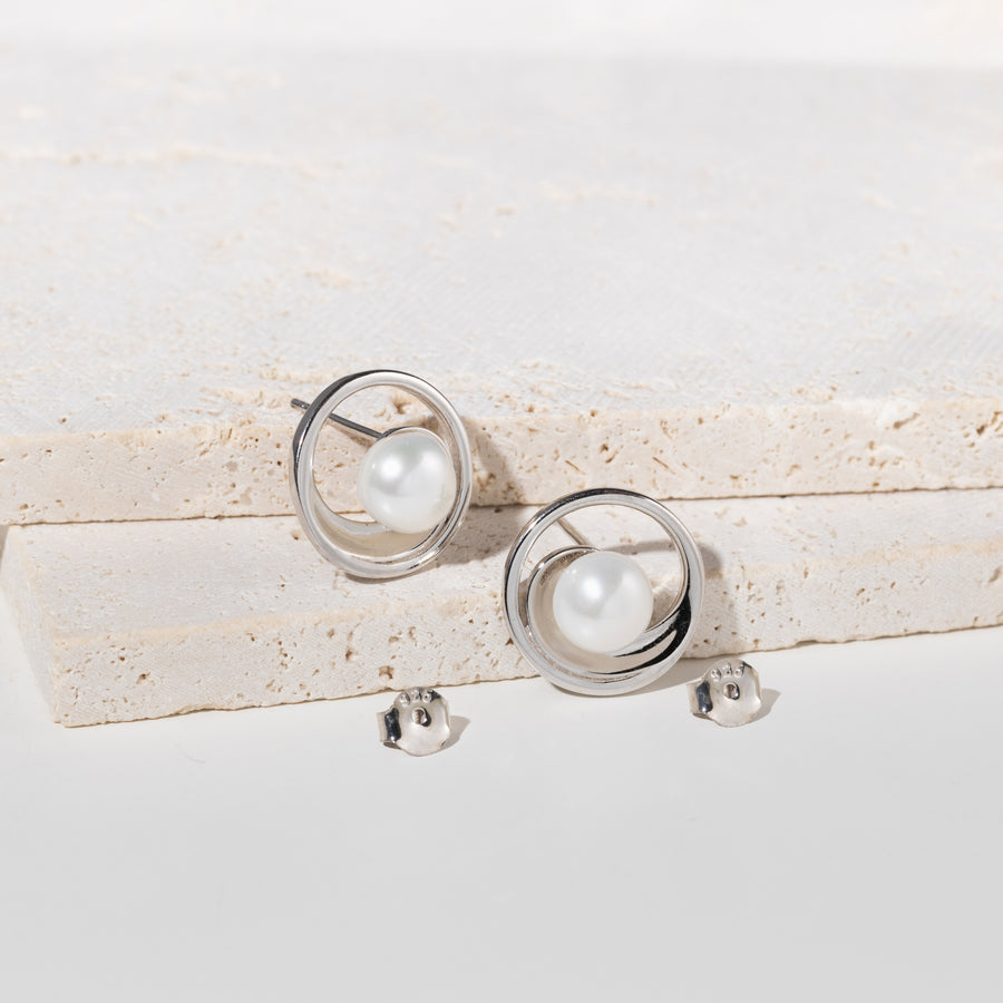 925 Sterling Silver Natural Freshwater Spiral Wave Pearl Earrings