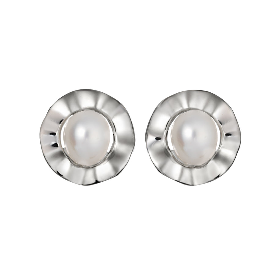 925 Sterling Silver Natural Freshwater Wavy Halo Pearl Earrings