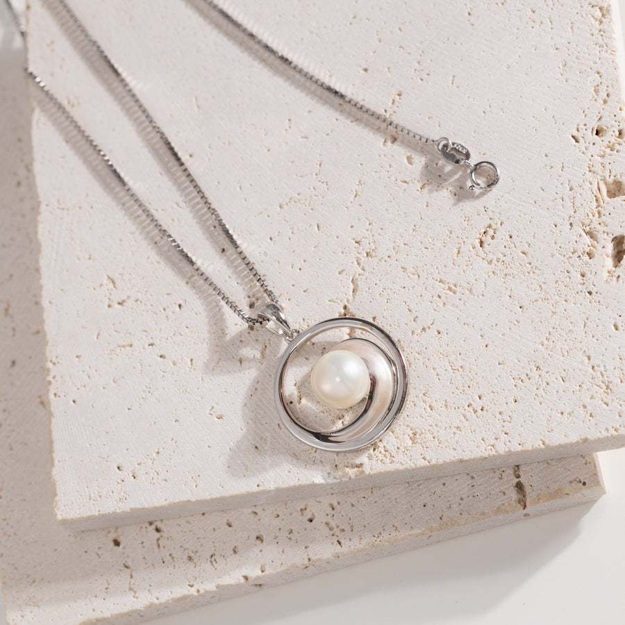 Sterling Silver Freshwater Pearl Ocean Wave Necklace Pendant