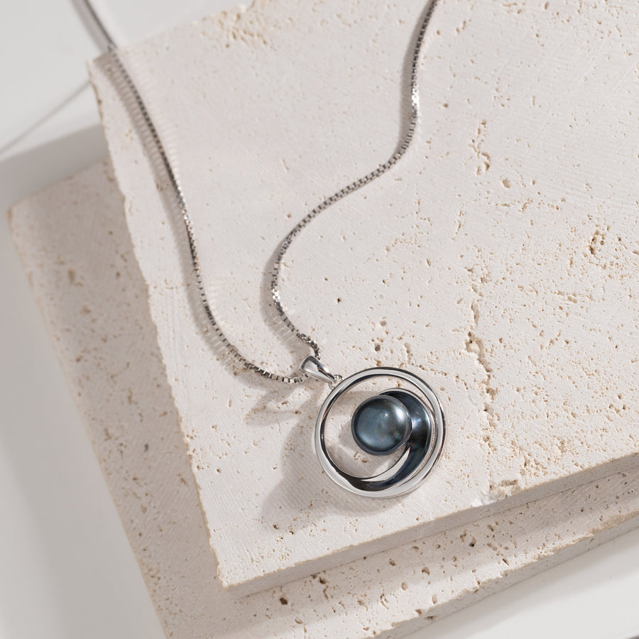 Sterling Silver Freshwater Pearl Ocean Wave Necklace Pendant