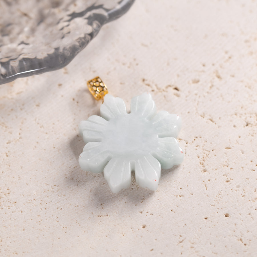 18K Solid Yellow Gold Natural White Jade Filipino Micro Sun Pendant