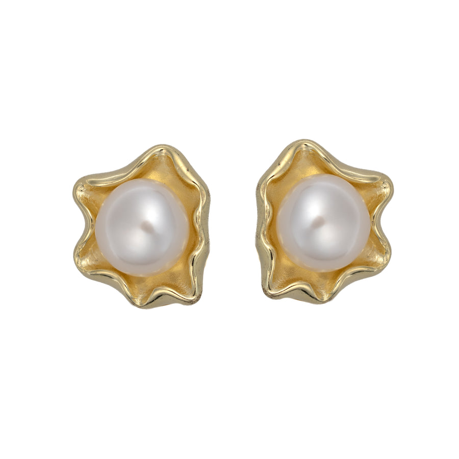 14K Gold Plated 925 Sterling Silver Natural Freshwater Clam Shell Pearl Earrings