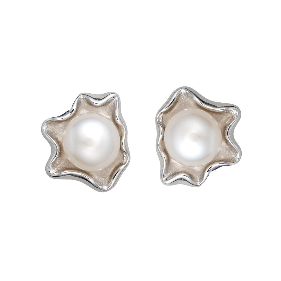 925 Sterling Silver Natural Freshwater Clam Shell Pearl Earrings
