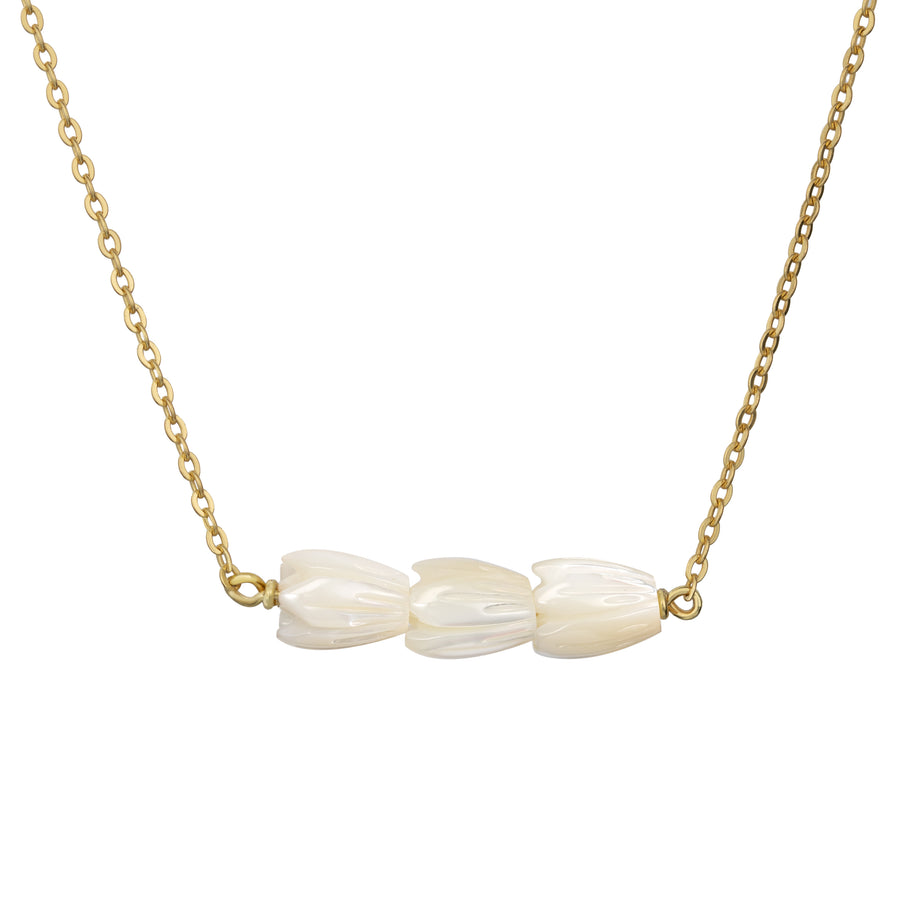 14K Gold Plated 925 Sterling Silver Mother of Pearl Pikake Flower Bud Triple Necklace