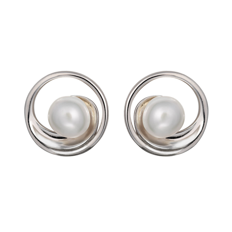925 Sterling Silver Natural Freshwater Spiral Wave Pearl Earrings