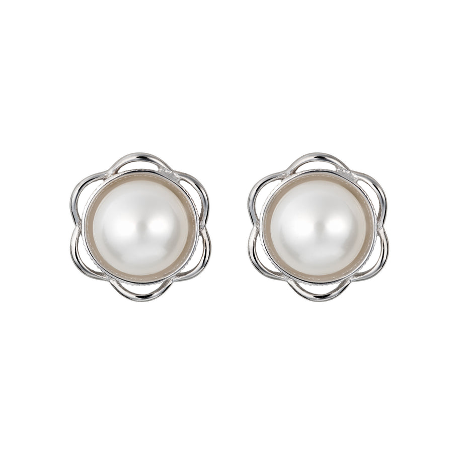 925 Sterling Silver Natural Freshwater Pearl Flower Cutout Earrings
