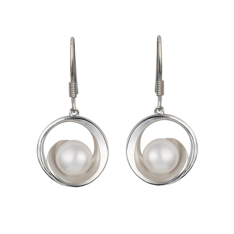 925 Sterling Silver Natural Freshwater Pearl Wave Dangle Earrings