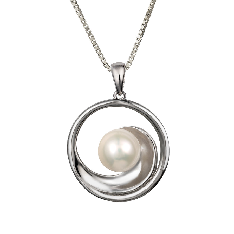 Sterling Silver Freshwater Pearl Ocean Wave Necklace Pendant