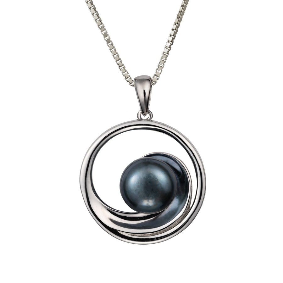 Sterling Silver Freshwater Pearl Ocean Wave Necklace Pendant