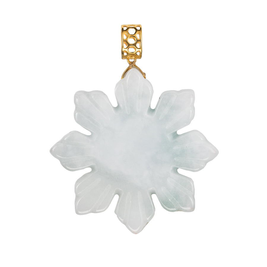 18K Solid Yellow Gold Natural White Jade Filipino Micro Sun Pendant