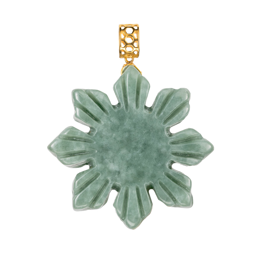 18K Solid Yellow Gold Natural Green Jade Filipino Micro Sun Pendant