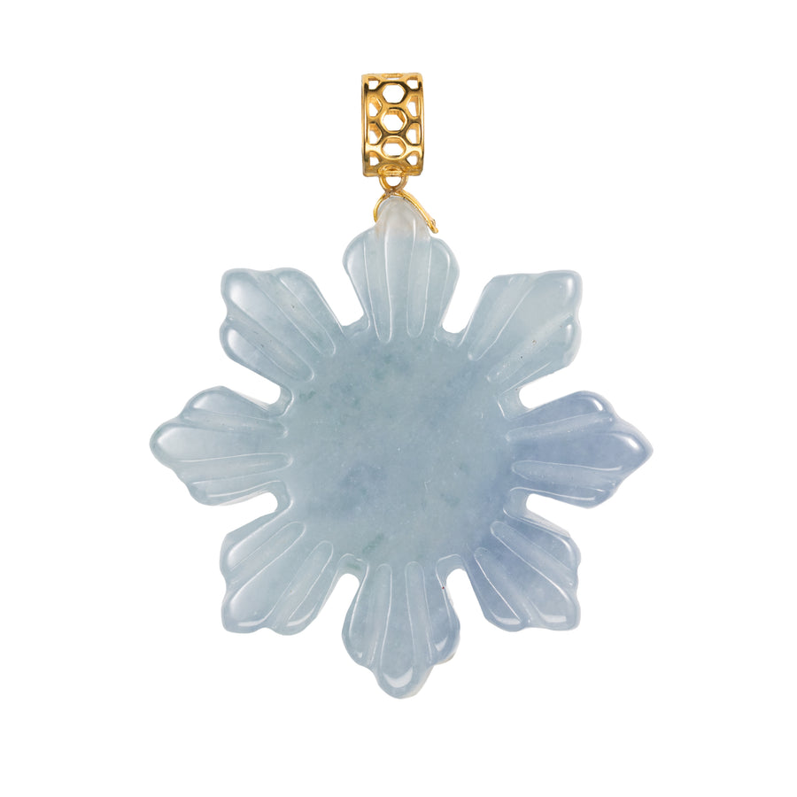 18K Solid Yellow Gold Natural Blue Jade Filipino Micro Sun Pendant