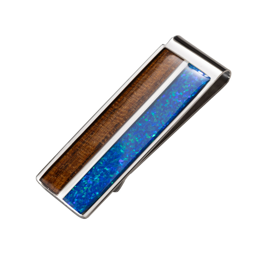 Premium Koa Wood and Opal Gemstone Stainless Steel Money Clip