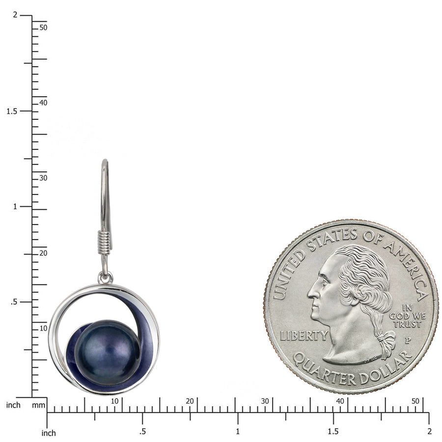 925 Sterling Silver Natural Black Freshwater Pearl Wave Dangle Earrings