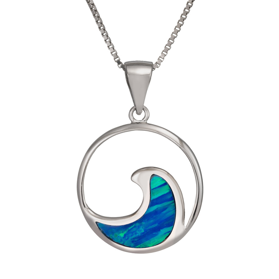 Sterling Silver Blue Opal Big Ocean Wave Necklace Pendant