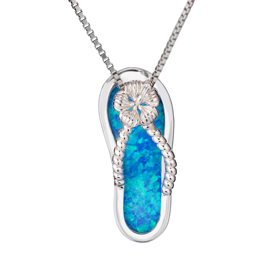 Sterling Silver Opal Hibiscus Flip Flop Slipper Pendant