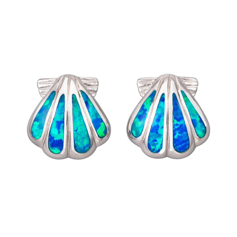 Sterling Silver Blue Opal Sunrise Seashell Stud Earrings