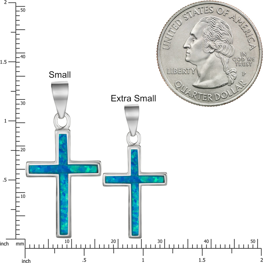 Sterling Silver Opal Traditional Cross Necklace Pendant