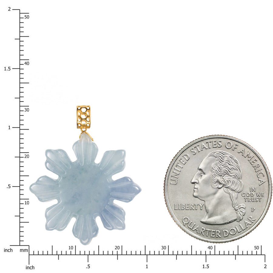 18K Solid Yellow Gold Natural Blue Jade Filipino Micro Sun Pendant