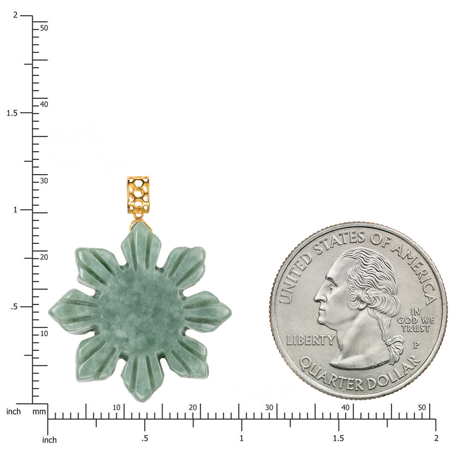 18K Solid Yellow Gold Natural Green Jade Filipino Micro Sun Pendant