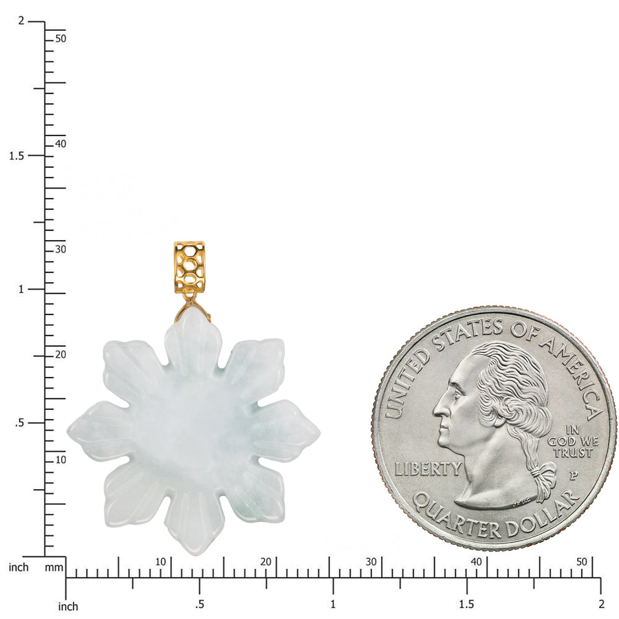18K Solid Yellow Gold Natural White Jade Filipino Micro Sun Pendant
