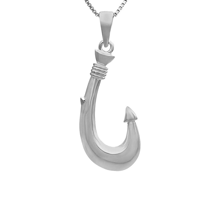 925 Sterling Silver Rhodium Plated Hawaiian Fish Hook Angle Necklace Pendant - Classic