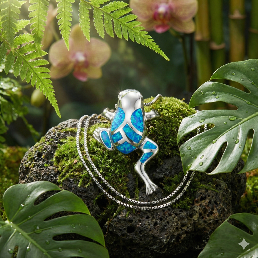 Sterling Silver Opal Frog Pendant